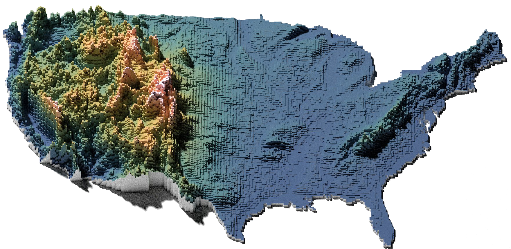 Mean elevation by U.S. state; high resolution elevation map